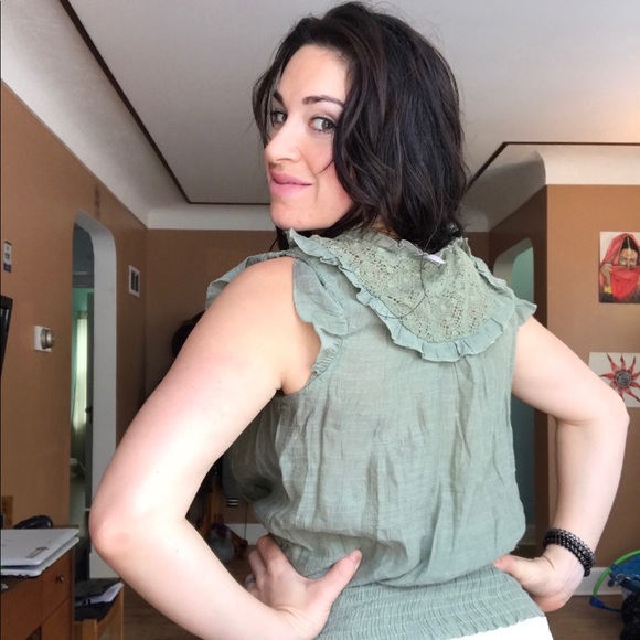 RUE 21 cottagecore moss green lace shirt - Picture 7 of 8